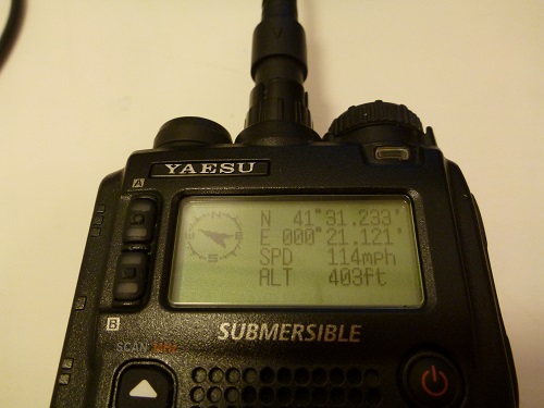Yaesu VX-8DR showing GPS status after correctly receiving a properly formatted GPS NMEA string over a serial TTL connection.